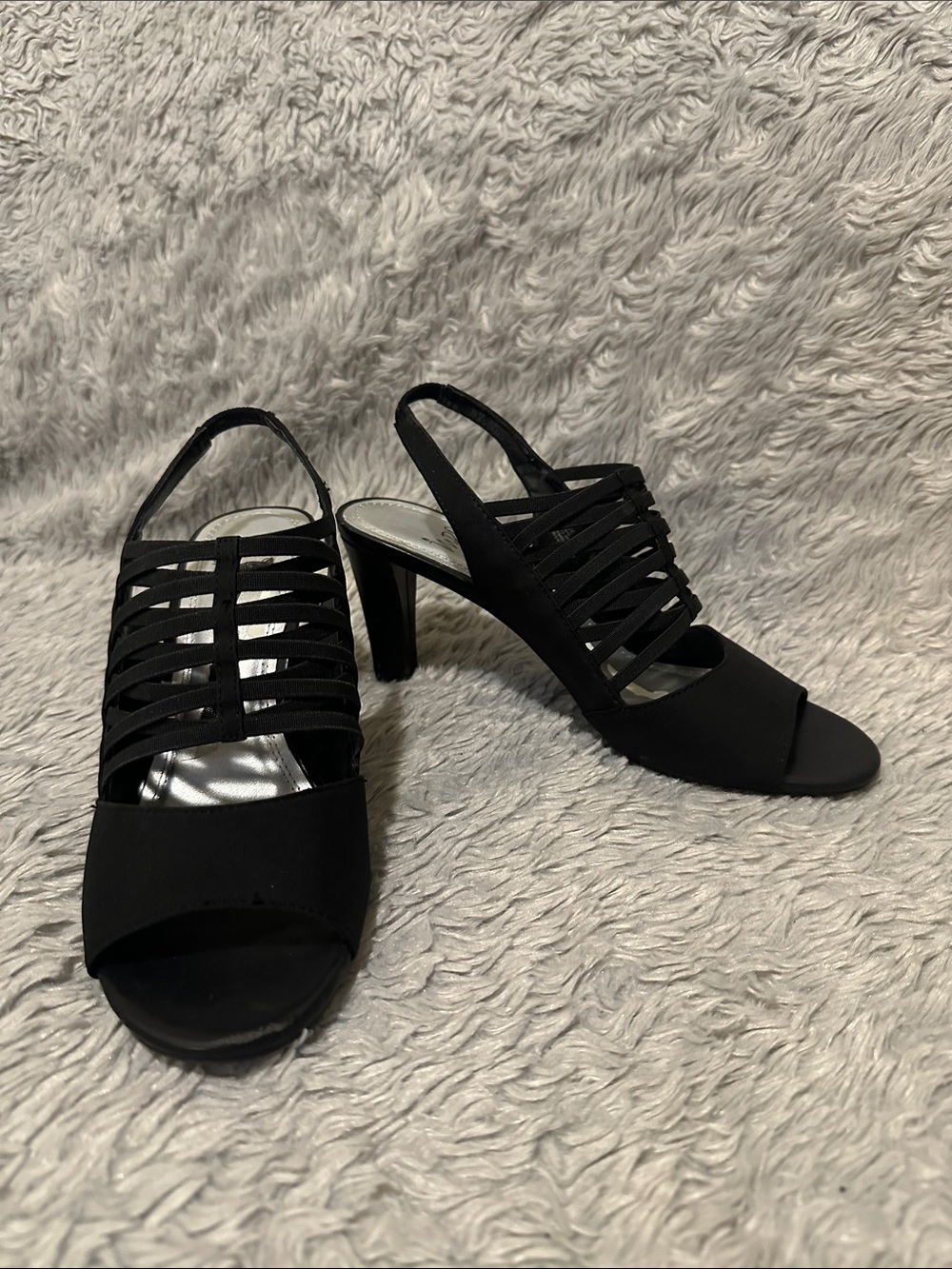 Impo Black Strappy Open-Toe Slingback Heels